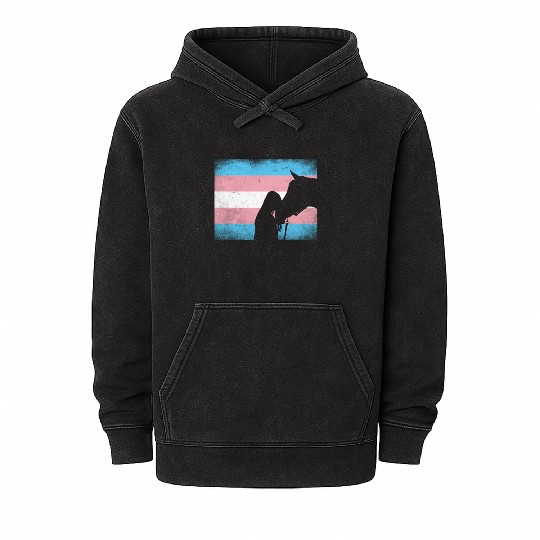 Transgender Pride Horse Rainbow LGBTQ Trans Flag Mineral Wash Hoodies