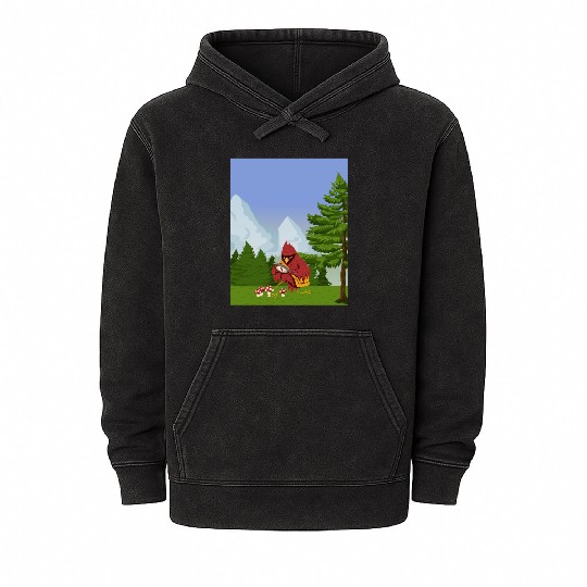 Cardinal Bird Foraging Collecting Mushrooms Mineral Wash Hoodies