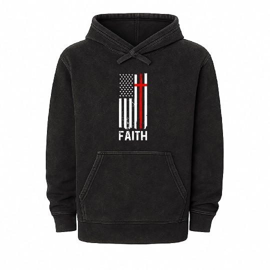 Patriotic Christian Faith Jesus USA Flag Cross Mineral Wash Hoodies
