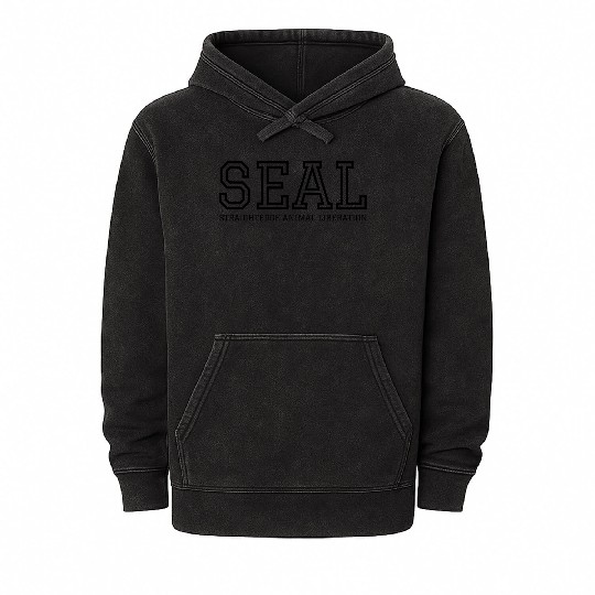 SEAL Straight Edge Animal Liberation (black font) Mineral Wash Hoodies