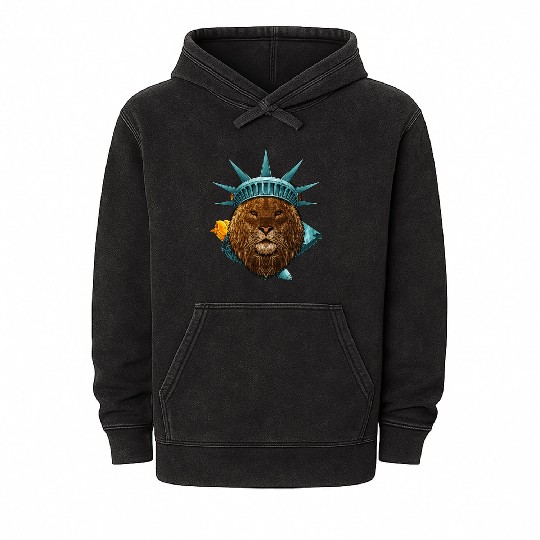 Statue Of Liberty Lion 4th Of July Animal USA Amer Mineral Wash Hoodies
