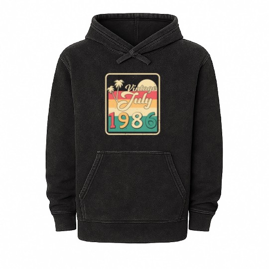 Birthday Greeting For July 1986 Mineral Wash Hoodies
