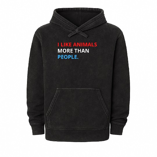 I Like Animals More Than People (Red, White & Blue Mineral Wash Hoodies