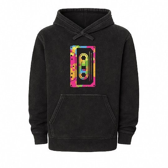 Colorful Retro Cassette Tape Mineral Wash Hoodies