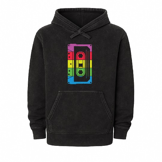 Colorful Retro Cassette Tape Mineral Wash Hoodies