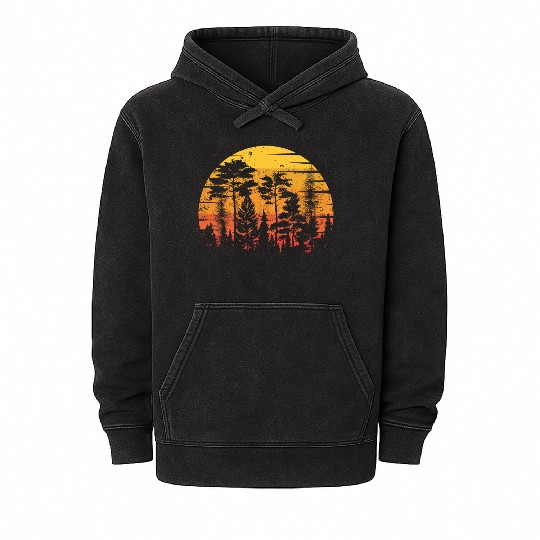 Retro Style Wildlife Trees Outdoors Nature Forest Mineral Wash Hoodies