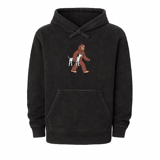 Bigfoot Sasquatch Walking Dalmatian Mineral Wash Hoodies