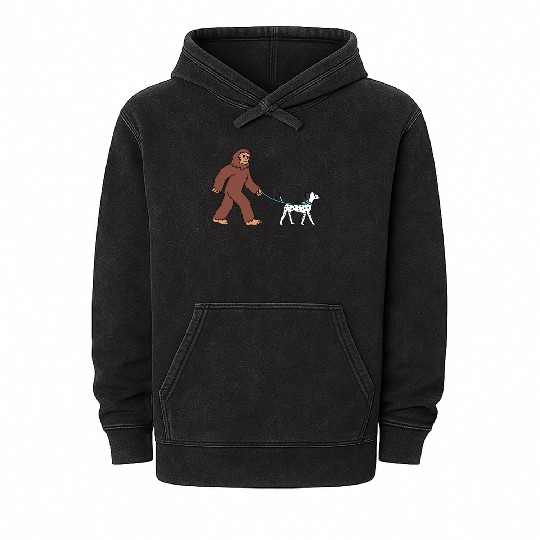 Bigfoot Sasquatch Walking Dalmatian Mineral Wash Hoodies