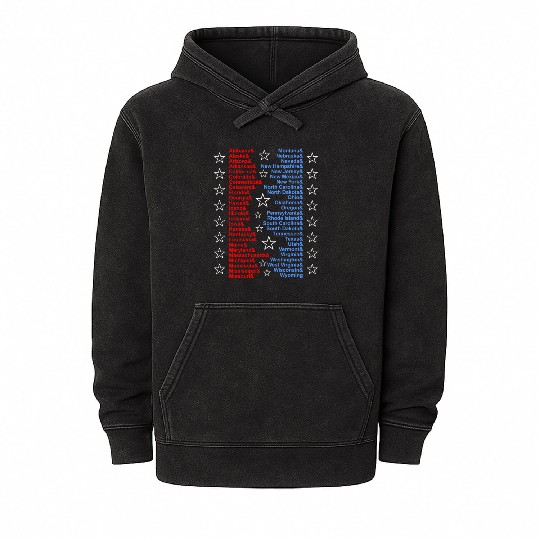 Patriotic Fifty States Red White Blue Mineral Wash Hoodies