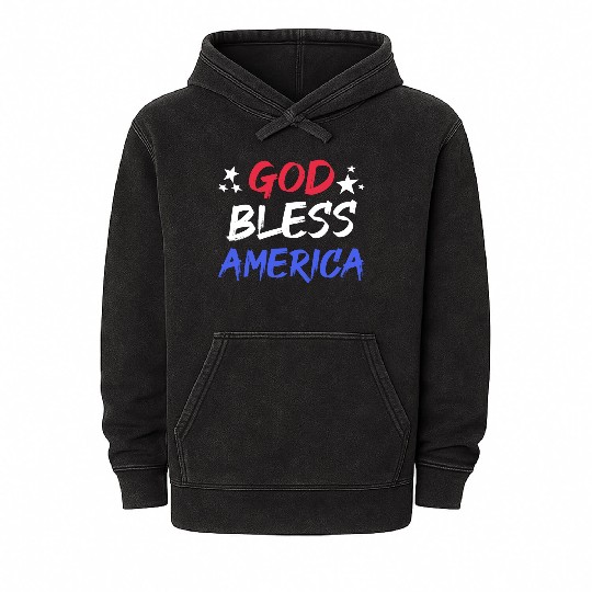 Patriotic USA God Bless America Mineral Wash Hoodies
