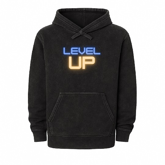 Black Level Up Neon Typography Mineral Wash Hoodies