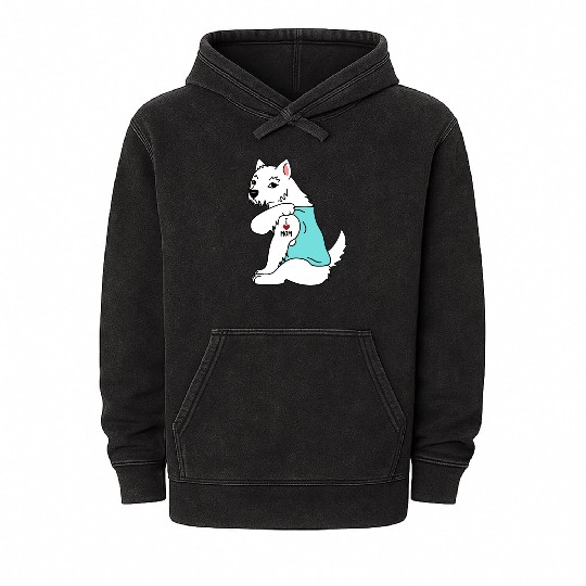 I Love Mom Tattoo Westie Mineral Wash Hoodies