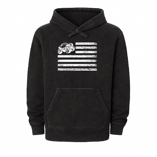 Monster Truck American Flag Racing USA Patriotic Mineral Wash Hoodies