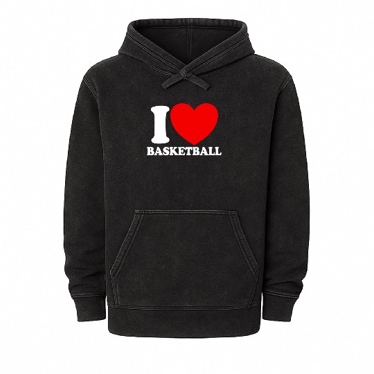 I Love Basketball Red Heart Hoop B-Ball Basketball Mineral Wash Hoodies