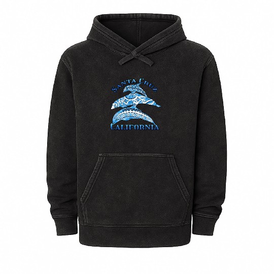 Santa Cruz California Vacation Tribal Dolphins Mineral Wash Hoodies