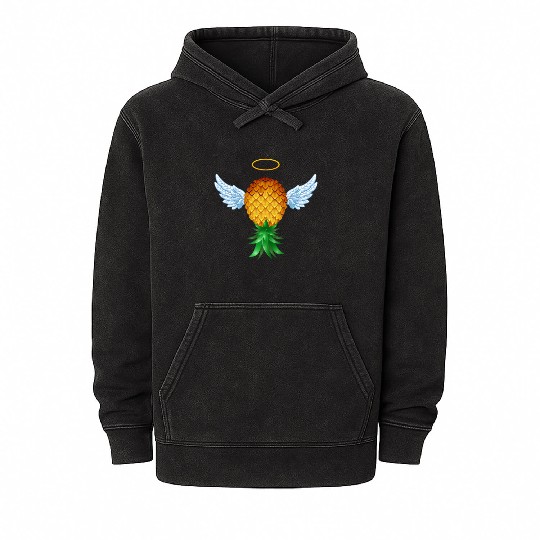 Cute Swinger Upside Down Pineapple Angel Wings Mineral Wash Hoodies