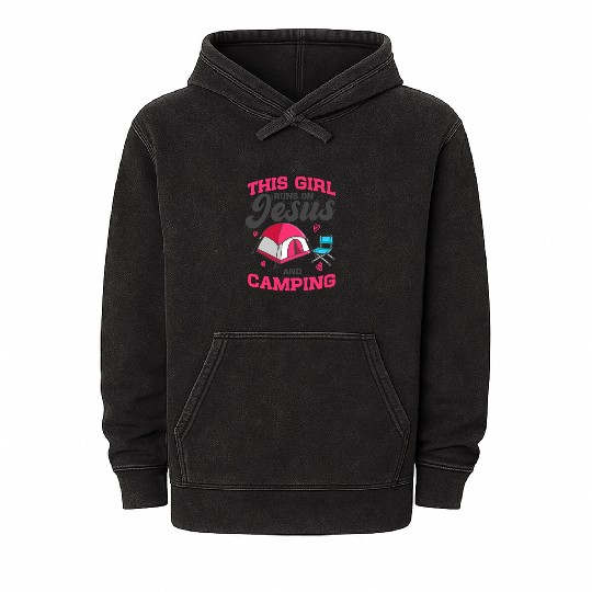 Camper This Girl Runs On Jesus And Camping Mineral Wash Hoodies