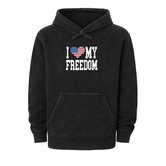 Patriotic American Flag I Heart Freedom, I Love Mineral Wash Hoodies