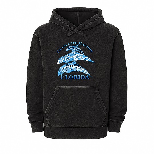 Charlotte Harbor Florida Vacation Tribal Dolphins Mineral Wash Hoodies
