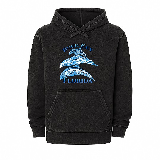 Duck Key Florida Vacation Tribal Dolphins Mineral Wash Hoodies