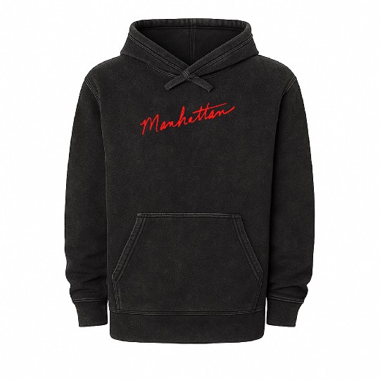 Manhattan handwritten red New York City Mineral Wash Hoodies