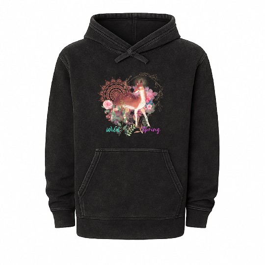 Sweet Deer In Wild Spring - 10 Mineral Wash Hoodies