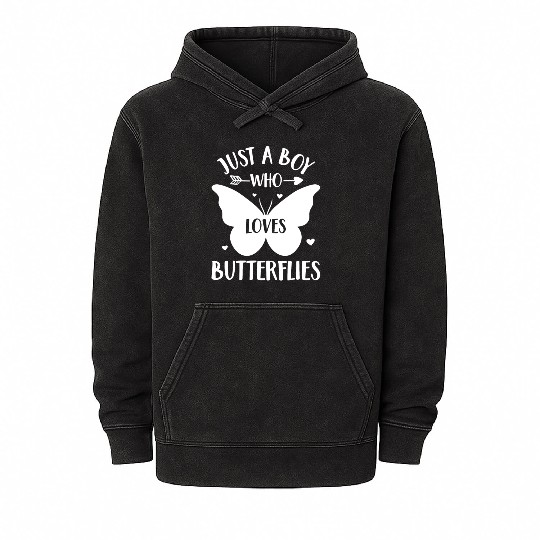 Just a Boy Who Loves Butterflies Butterfly Lover Mineral Wash Hoodies