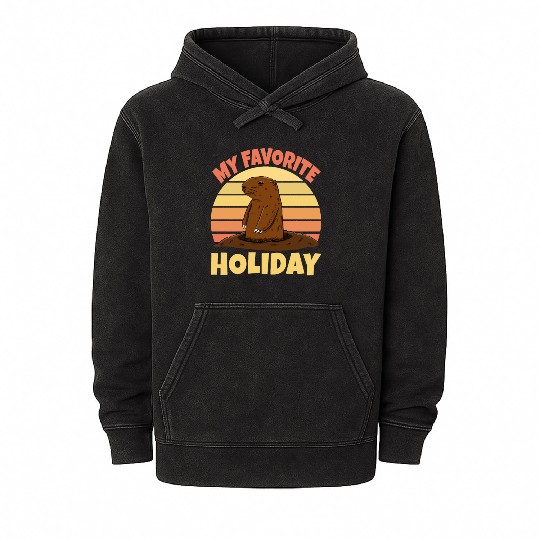 My Favourite Holiday Groundhog Mineral Wash Hoodies