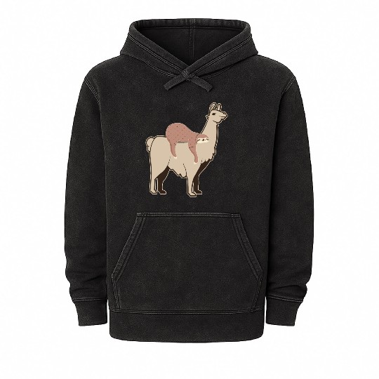 Riding Alpaca Llama Lover Lazy Sloth Mineral Wash Hoodies