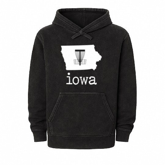 State of Iowa Disc Golf Mineral Wash Hoodies Golfer Golfing