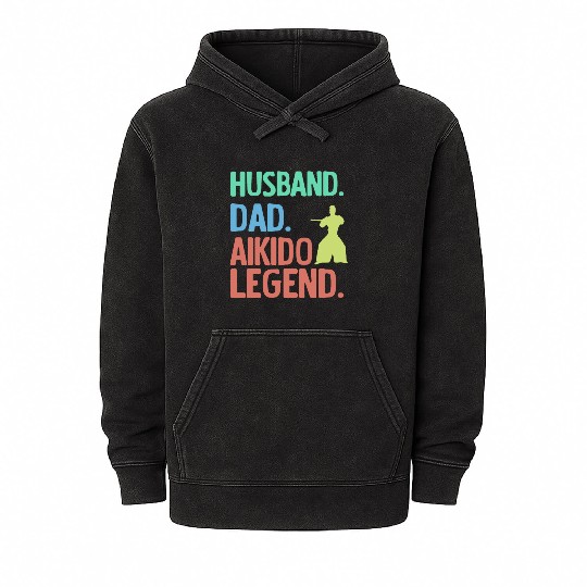 Husband Dad Aikido Legend Mineral Wash Hoodies