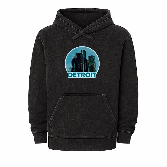 Detroit Michigan Skyline Mineral Wash Hoodies