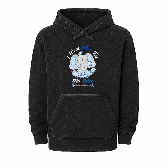 I Wear Blue For My Sister Elephant Diabetes Mineral Wash Hoodies