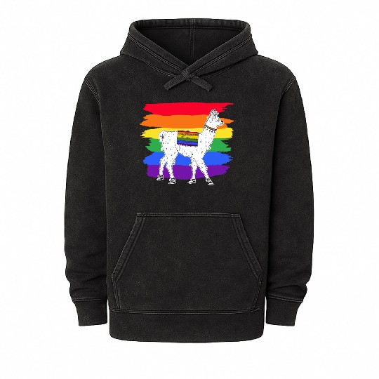 LGBTQ Llama Alpaca Women Gay Lesbian Llama Mineral Wash Hoodies