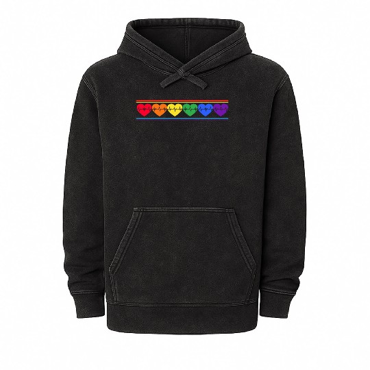 LGBTQ Flag Colorful Hearts Lesbian Gay Pride Mineral Wash Hoodies