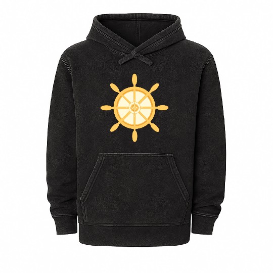 Ship's Wheel, nautical star & cardinal points Mineral Wash Hoodies