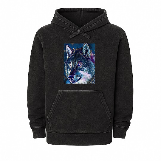 Cut Out Sticker Of Wolf In Midnight Mineral Wash Hoodies