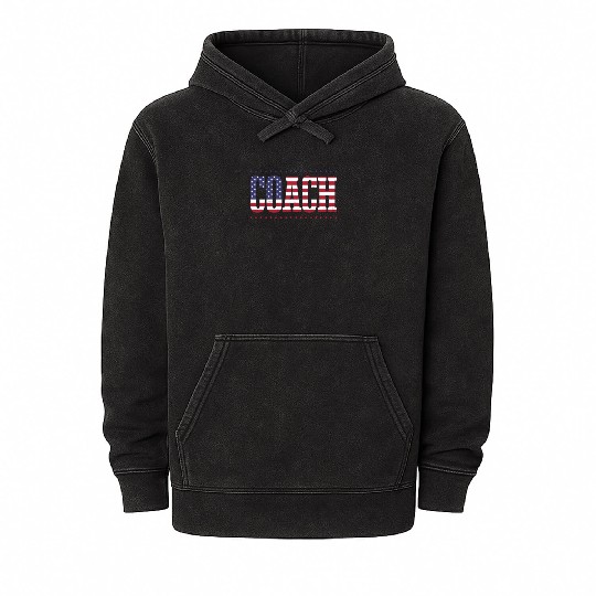 American Flag Coach 4th of July Bold Font Mineral Wash Hoodies