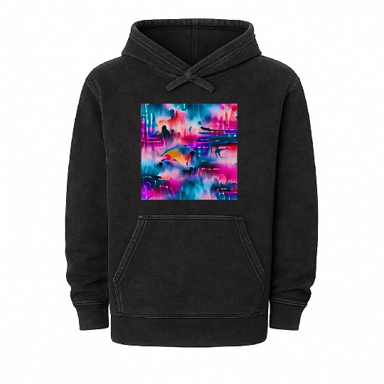 Abstract watercolor pattern in retro neon colors Mineral Wash Hoodies