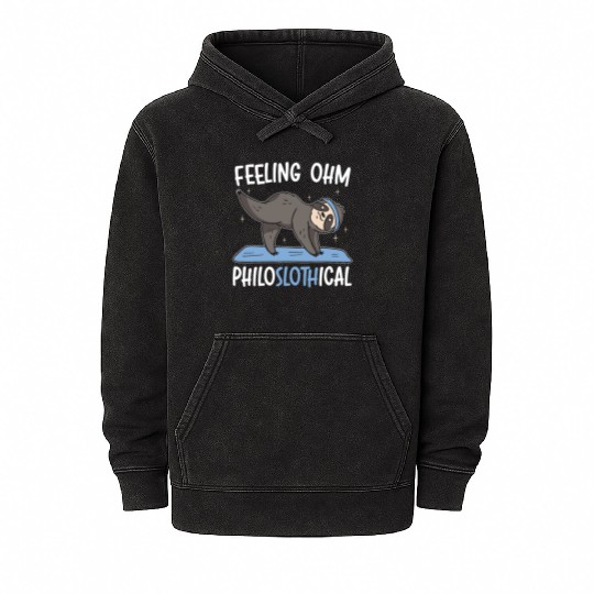 Feeling Philoslothical Fitness Yoga Meditate Sloth Mineral Wash Hoodies