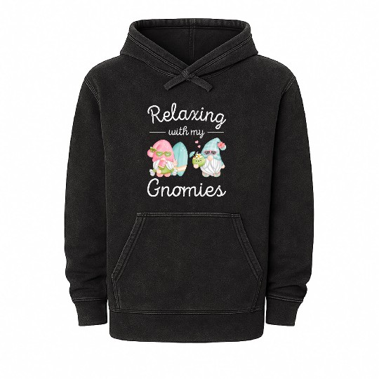 Relaxing Gnomes Surfing Vacation Gnome Lover Mineral Wash Hoodies