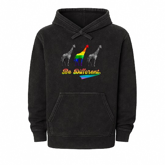Colorful Giraffe LGBTQ Gay Pride Rainbow Flag Mineral Wash Hoodies
