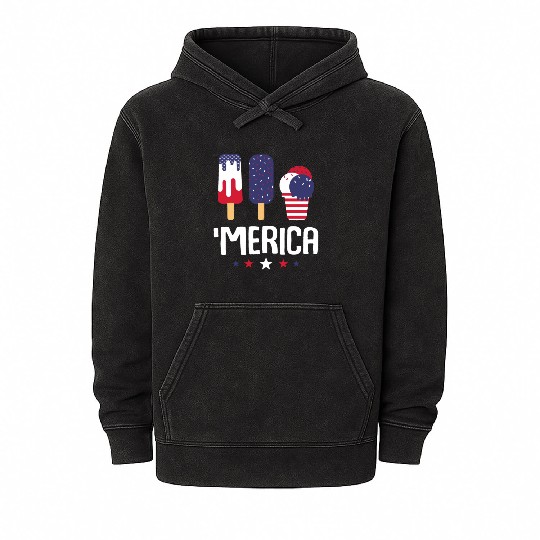 Merica Ice Cream Lover Popsicles US Flag Mineral Wash Hoodies