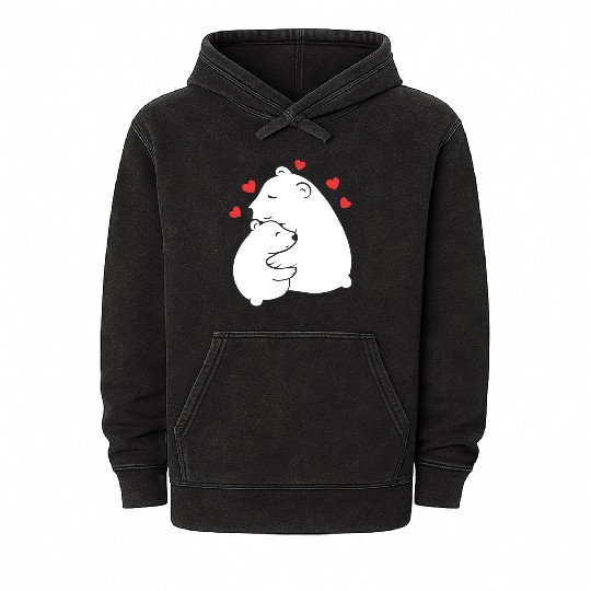 Cute Mama and Baby Polar Bear Cub Hugging Mothers Mineral Wash Hoodies