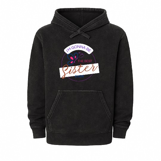 Modern Cool Trendy Big Sister Brother Mineral Wash Hoodies