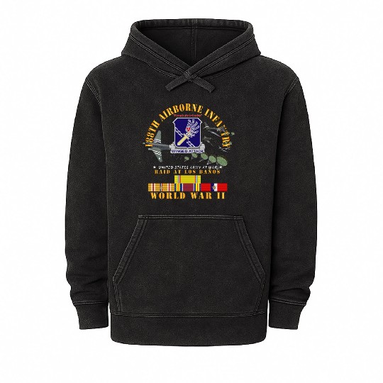 Army 188th Airborne Infantry Raid at Los Baños W J Mineral Wash Hoodies