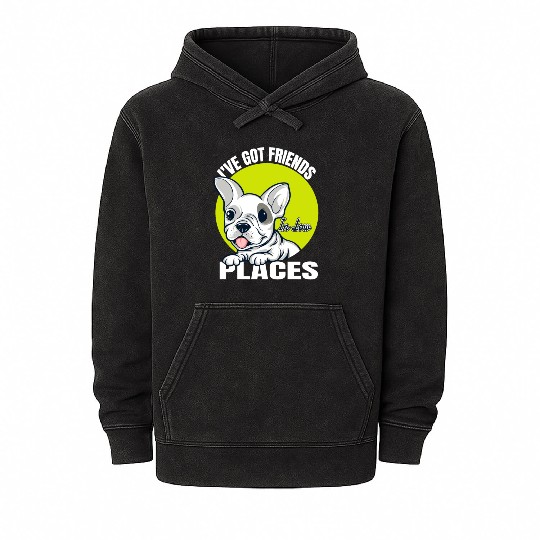 French Bulldog Dog I've got friends in low places Mineral Wash Hoodies