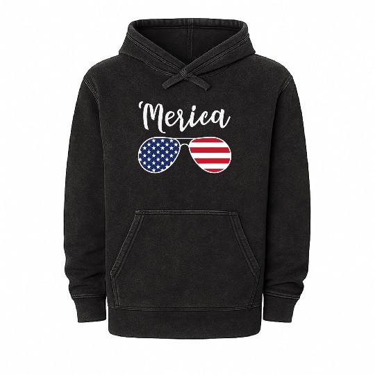 Merica Red Whie And Blue Stars Stripes Sunglasses Mineral Wash Hoodies