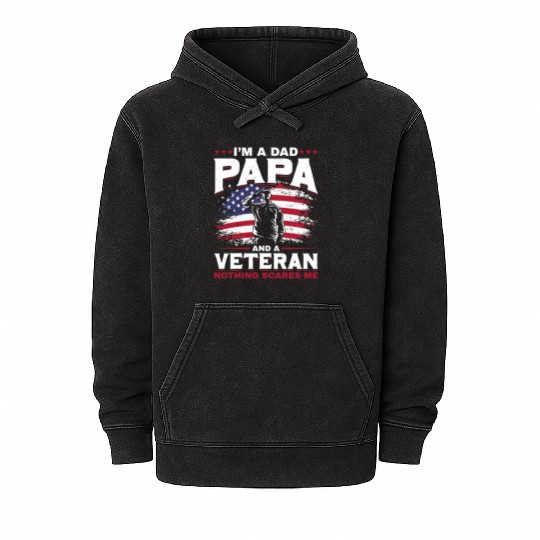 Dad Papa US Veteran Patriotic Father Soldier Mineral Wash Hoodies