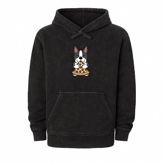 Boston Terrier Pizza Lover Mineral Wash Hoodies